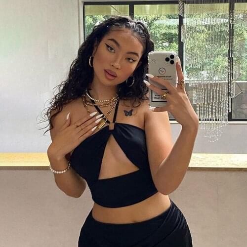Hot Summer Women Sexy Sleeveless Tops Slim Hollow Out Halter Black Crop Top V Neck Simple Vest Short Slim Casual Tops Backless