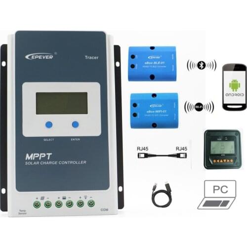 Tracer 1210A MPPT Solar Controller 10A 12V 24V with Optional Communication Cable Temperature Sensor MT50 Display Box-WIFI