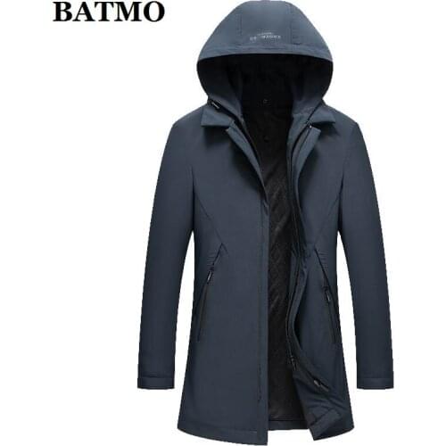 BATMO 2020 new arrival autumn high quality hooded trench coat men,mens hooded jackets ,plus-size 82001