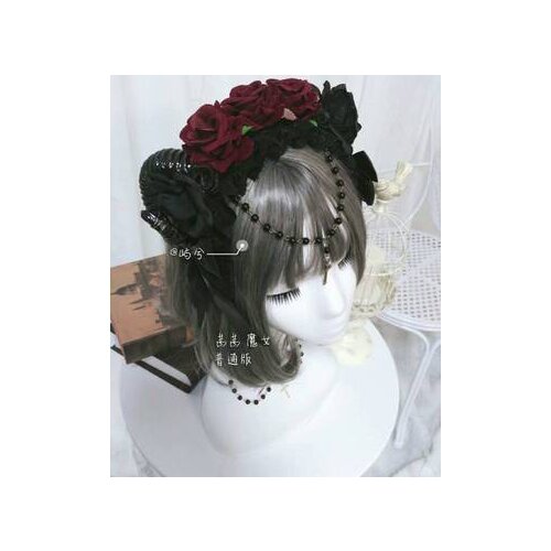 Handmade Vintage Sheep Horn Red Rose Butterfly Headband Hairband Accessory Demon Evil Gothic Lolita Cosplay Headwear Accessories