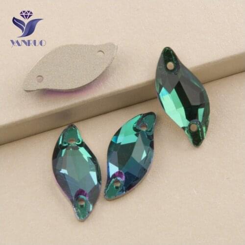 YANRUO 3254 All Sizes Emerald High Quality Sew On Crystal Appliques Rhinestone Diamond Leaf Flatback Strass