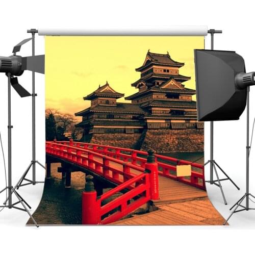 Japanese Palace Backdrop Old Castle Backdrops Red Wood Bridge River Historic Culture Outdoor Journey Photography Background