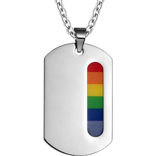 BONISKISS Men Rainbow Dog Tags Lesbian Gay Pride Stainless Steel LGBT Colorful Enamel Pendants For Man and Women Homosexual Gift