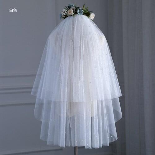 Women Two Layers Cut Edge Wedding Veil with Peals Ivory Long Bridal Viel Wedding & Events Bridal Hair Accessories