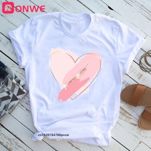 Women Lady Printing Heart Love Fashion 90s T-shirt Girl Harajuku 90S White Clothes Female Graphic Top Tee,Drop Ship