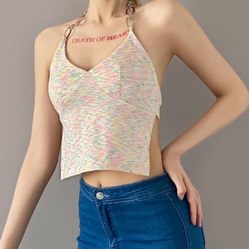 2021 New Female Camisole, Colorful V-Neck Sleeveless Pullover Halter Tops Off Shoulder Vest for Summer Fall, S/M/L