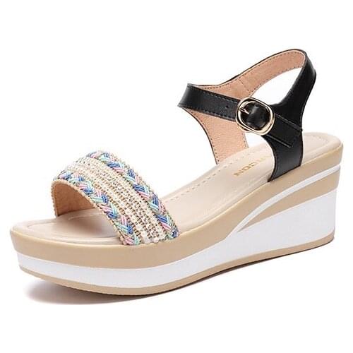 2021 Hot Summer Shoes woman Platform Wedges Heel Soft Leather Casual Open Toe Sandals Women With 35-40