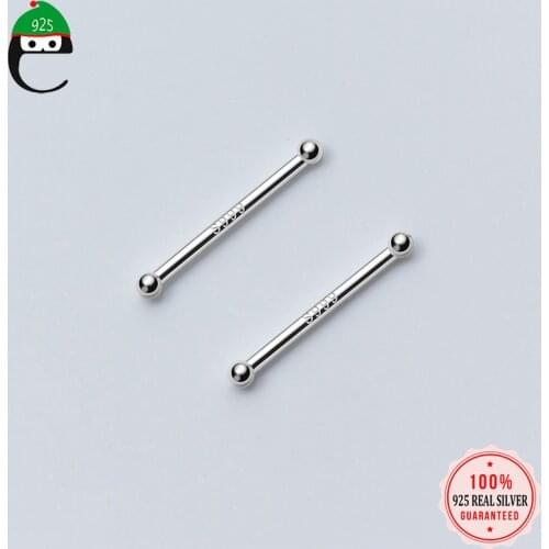 ElfoPlataSi Genuine S999 Sterling Silver Silver Needle Ear Stick with Two Ends Stud Earrings For Women Silver S999 Jewelry ED396