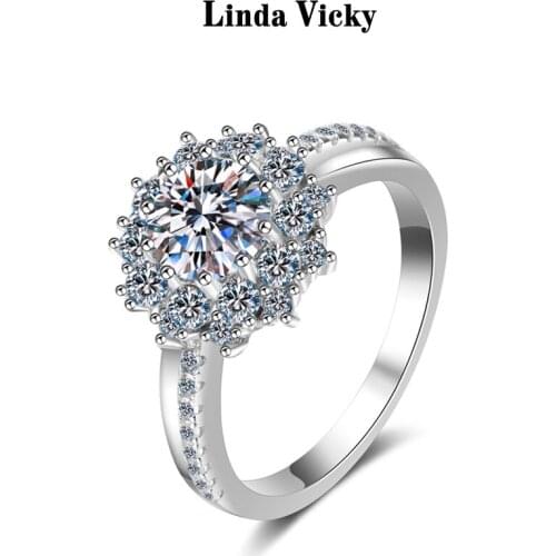 LINDA VICKY 1ct Fine VVS Moissanite Women Ring Fashion Evening Party Luxury Jewelry Test Pass Diamond Sterling Silver Girl Rings