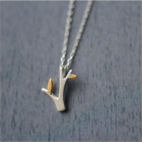 Handmade 925 Sterling Silver Jewelry Fine anniversary Necklace Tree Branches Gold Leaf Choker Statement Necklaces Stamped N048