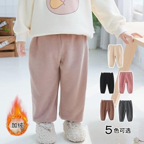 Winter New Toddler Kids Pants Baby Boys Girls Plus Velvet Warm Trousers Casual Loose Solid Cotton Thicken Pants for Child 2-6 Y