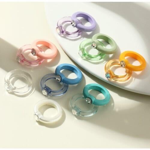 1 Pair Transparent Ring With Rhinestone Indie Resin Plastic Acrylic Ring Set of 2 Simple Stacking Finger Jewelry Gift for Her