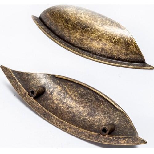 64mm antique brass drawer cabinet pull knob 2.5" bronze dresser cupboard door pull retro furniture shell cup handle pull
