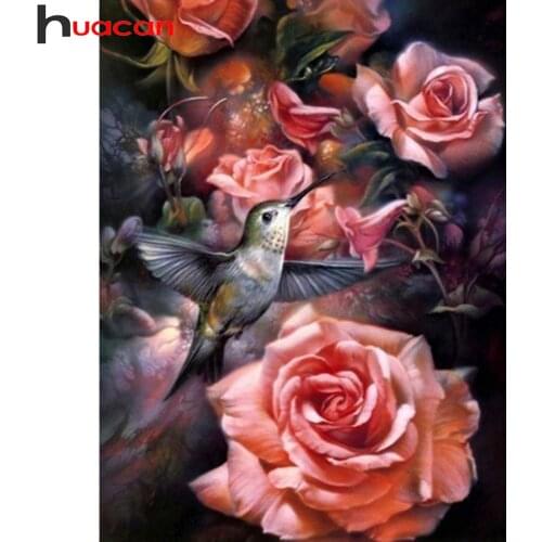 Huacan Diamond Embroidery Mosaic Bird Flower Home Decor Full Square/round Diamond Painting Rose Floral Wall Stickers