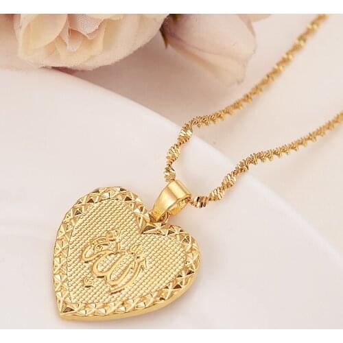 Bangrui big gold muslim jewelry Pendant Necklace Gold Romantic Love Heart allah pendant Jewelry gift for women girls