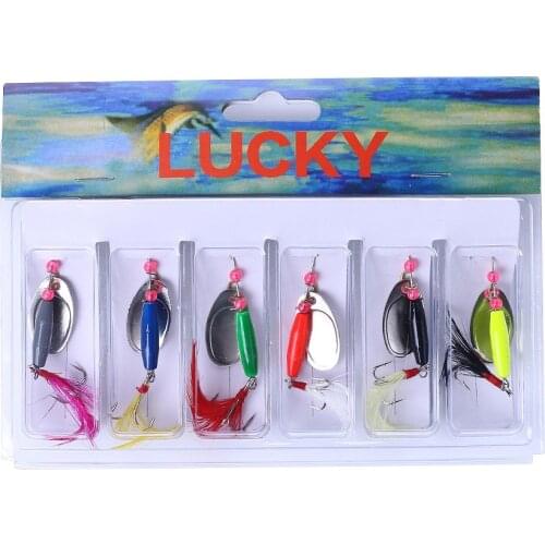 6pcs Spinner Spoon Fishing Lures Artificial Bait Metal Fishing Tackle Sequins Bait for Trout Bass Carp