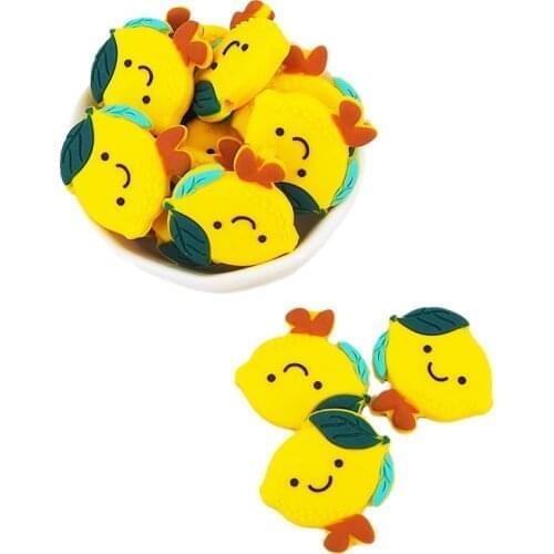 Chenkai 50pcs Silicone Lemon Beads DIY Baby Cartoon Teether Shower Necklace Chewing Pacifier Dummy Sensory Toy Accessories