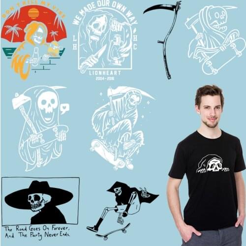 Skull skeleton DIY Appliques Garment Accessories Patches for clothing Heat Transfer PVC Patch Stickers on Clothes