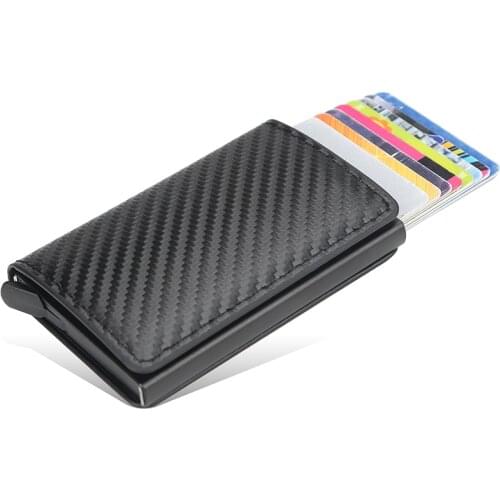 New Business ID Credit Card Holder Men and Women Metal RFID Vintage Aluminium Box PU Leather Card Wallet Note Carbon