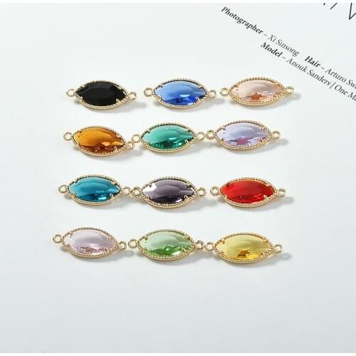 Double hook geometry shape color glass decoration copper charms 40pcs/lot diy jewelry earrings/necklace accessory