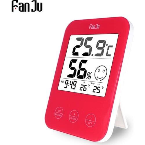 FanJu Digital Thermometer Hygrometer Wall Table Desk Watch Home Bathroom Balcony Study Comfort display Temperature Decor Clock