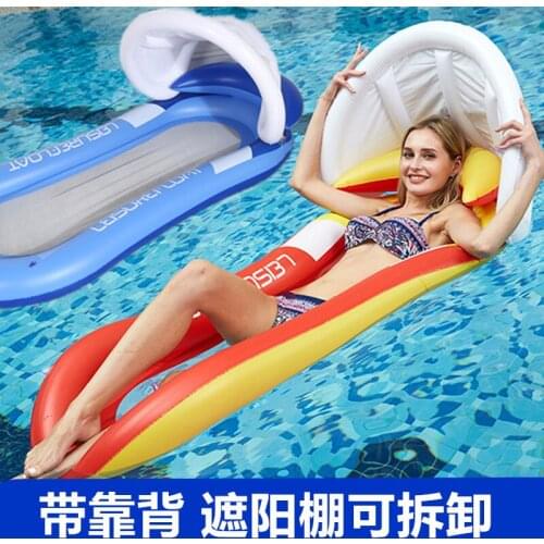 Hot Sale Blue Red Floating Bed With Awning Deck Chair Outdoor Water Bed Adult Inflatable Floating Row