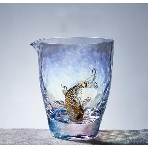 Huancai glass fair cup heat-resistant thickened tea divider with gold embossed large tea sea single tea set accessories