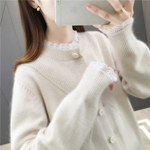 2021 Promotion Hot Sale 19770 On The Elevator After 2 Hall 】 Make Pure Color Lace Stitching Knitted Cardigan 55