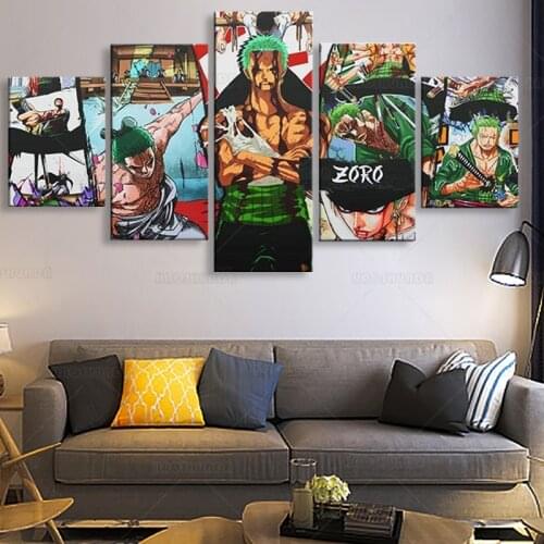 Canvas Painting 5 Piece Roronoa Zoro ONE Piece Anime Poster HD Cartoon Wall Picture for Living Room Decor Paintings framed