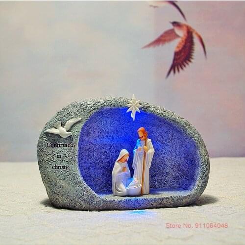 New niño jesús Catholic Gift Resin Crafts Holy Family Figures Mary Jesus Statue Hand Painted Luminous Jesus Figurine Ornaments