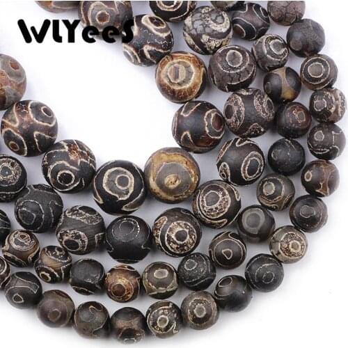 WLYeeS China Tibetan Gray Dzi Eyes Beads Brown Natural Stone Round Loose Bead 8/10/12mm Ball for Jewelry Bracelet Making DIY 15"