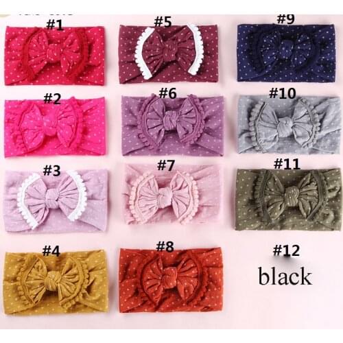 Bulk 120pc/lot Newborn Kids Dot Print Wide Nylon Headbands,Knotted Hair Bow Pom Pom Headband HeadWraps Kids Knot Nylon Hairbands