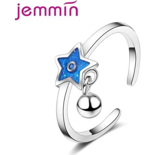 Trendy Ball Pendant Blue Star Crystal Adjustable Rings Students Styles 925 Sterling Silver Fingers Jewelry For Daughter