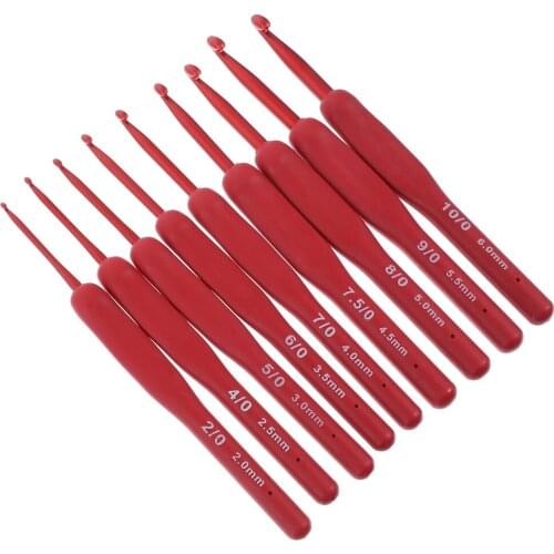 9pcs Creative Aluminum Crochet Hooks Set with Silicone Handle Knitting Needles