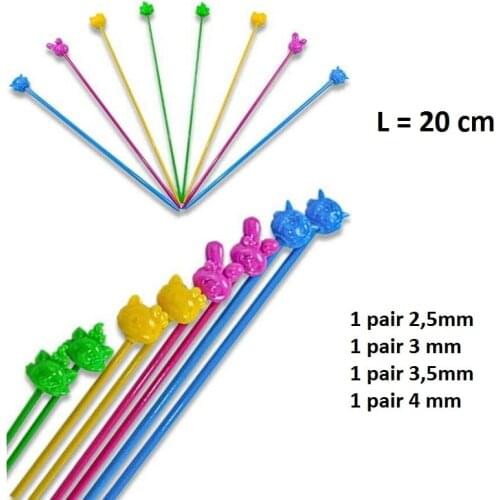 Knitting Needles Set 4 Pieces for Kids 20 cm No: 2.5-3-3.5-4mm Hook Plastic DIY Handle Yarn Weaving Craft Tools Short Colored