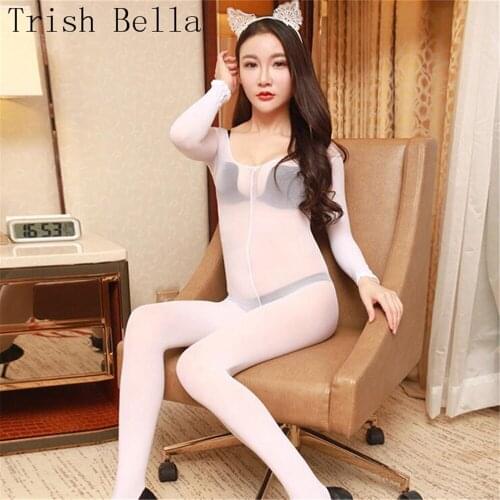 New transparent Pure color Tighten body-Stocking Long sleeves open crotch body sexy costumes bodystocking catsuit body suit