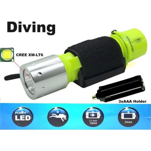 Glare Diving Flashlight Underwater Long-range Waterproof T6 LED Diving Flashlight Hand Torch Ultra Bright Lamp Outdoor Tools