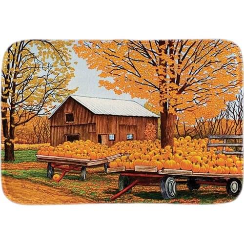 Pumpkinville Fall Doormat Autumn Farm Scene Pumpkins Soft Lightness Indoor Outdoor Mats Home Decor Short Plush Fabric Door Mat