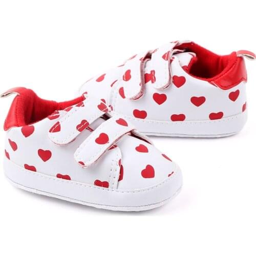 New Newborn Infant Baby Girls Boy Causal Shoes Crib Shoes Leather Heart Print Hook Soft Sole Baby Shoes 0-18M