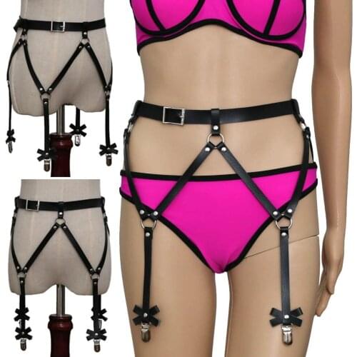 European and American Harajuku style PU bow belt garter belt one hip-hop nightclub show sexy leg ring garter clip