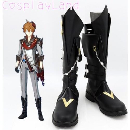 Game Genshin Impact Tartaglia Ajax Cosplay Boots Shoes Leather Shoes Cosplay Accessories Halloween Party Shoes Men Long Shoes