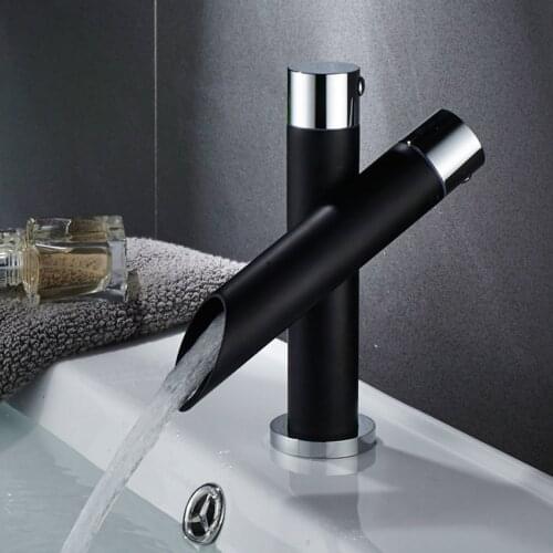 Black Painted Bathroom Faucet Filter Bubbler Hot Cold Water Knob Handle Single Hole Waterfall Basin Faucet Spout for Home