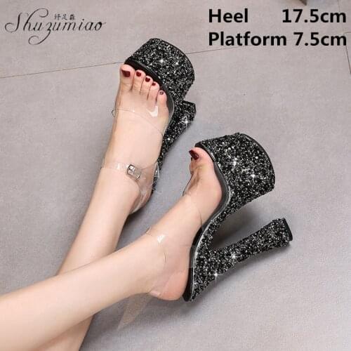 Rhinestone Sexy Party Club 18 CM Clear Platform Super High Heel Sandals Women Striptease Show Pole Dancing Shoes Female 2021 New