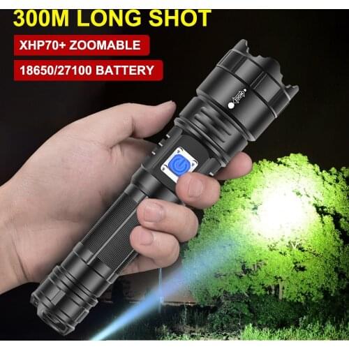 Super Bright Zoomable Torch Lamp XHP70 Flashlight 5 Modes LED Rechargeable for Hunting Hiking Camping 18650/27100 battery