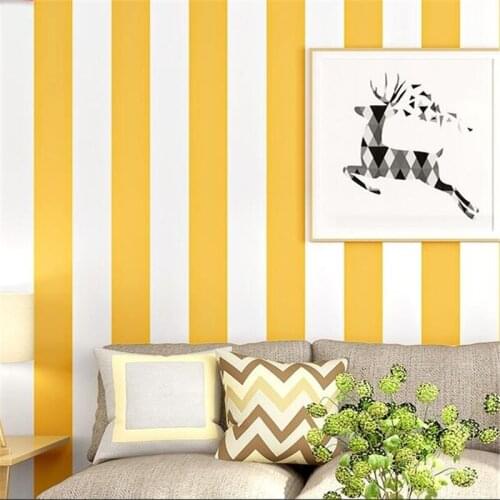 Wellyu Warm yellow wallpaper vertical stripes modern minimalist bedroom living room childrens room TV background wall paper
