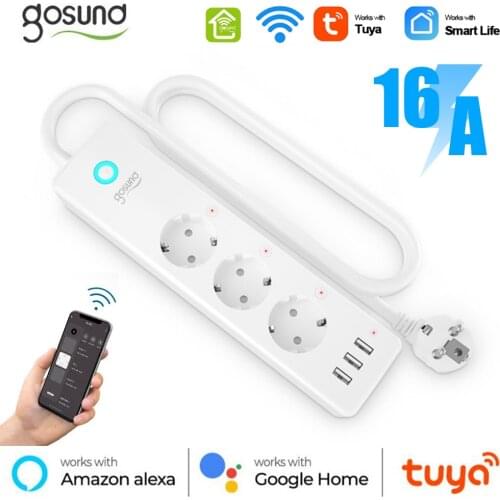 16A Wifi Smart Power Strip 3 EU Outlet Plug With 3 USB Charging Port Timing App Remote Voice Control Work With Alexa Google Home