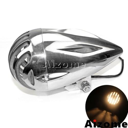 Universal Motorcycle 4.75" Finned Headlight Bullet Polish Headlamp For Harley Cafe Racer Chopper Invader Torpedo Headlight