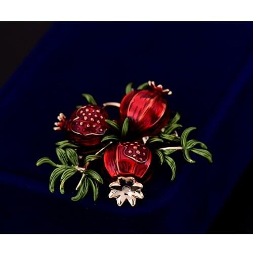 Vintage red pomegranate branch brooch woman clothing jacket fruit flower brooches accessories
