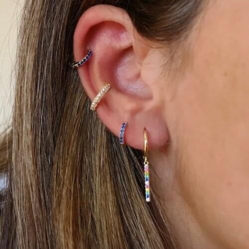 Gold filled rainbow bar dangle earring geometric simple women fashion jewelry colorful cz design female gift