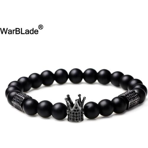 WarBLade New Hematite Beads Bracelets Titanium Steel Skull Crown Bangles Nature Stone Bracelet Bangle For Men Women Jewelry